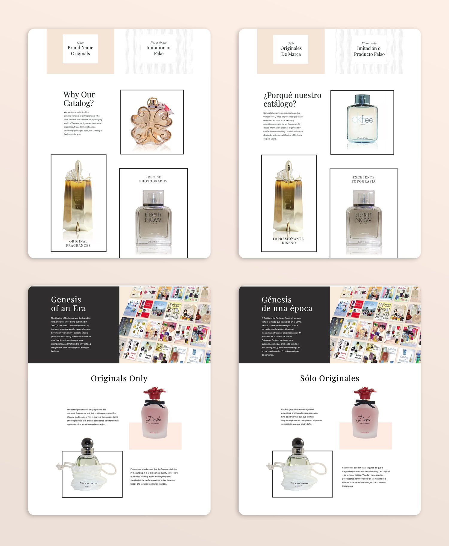 Catalog of Perfums in English and Spanish