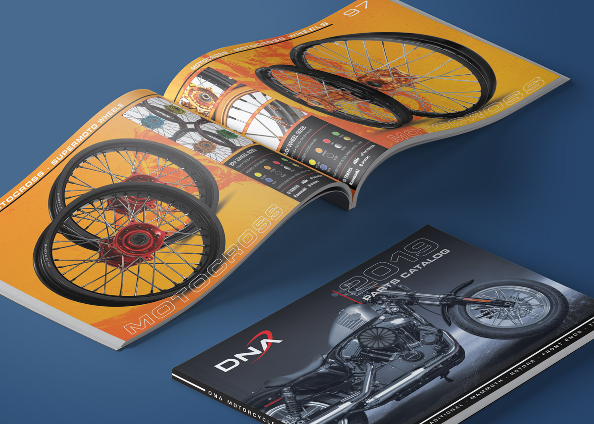 dna catalog cover & motocross spread